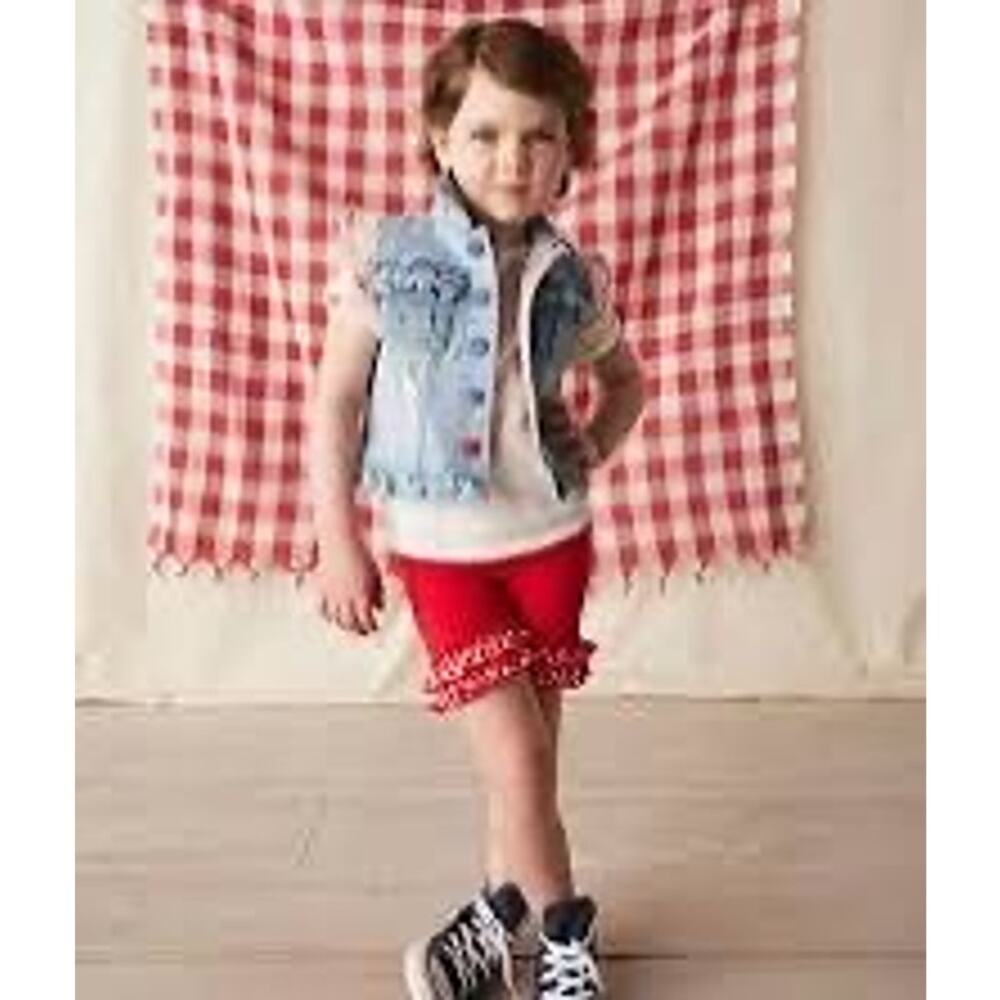 Matilda Jane Girls Genius Denim Vest Size 10 Gingham Ruffle Bow Detail - Picture 6 of 7